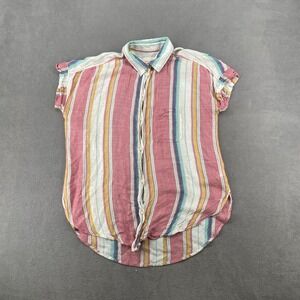 American Eagle Striped Short Sleeve Button Down Shirt Y2K Multi-Color XS
